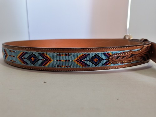 TONY LAMA BELT 42 Mens BEADED Hand Tooled LEATHER COWBOY WESTERN C40464 Vintage - Picture 4 of 12