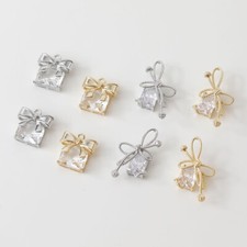 4pcs CZ Pave Square Bow Tie Charm,Cubic Zirconia Bowkont Pendant,Bow Charm