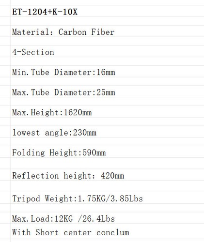 Sirui ET1204+K10X Tripod Head Set Portable Carbon Fiber Bracket for SLR Camera - Picture 6 of 11