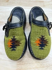DOUBLE H Womans 35.5 Green Wool Slip On Clogs