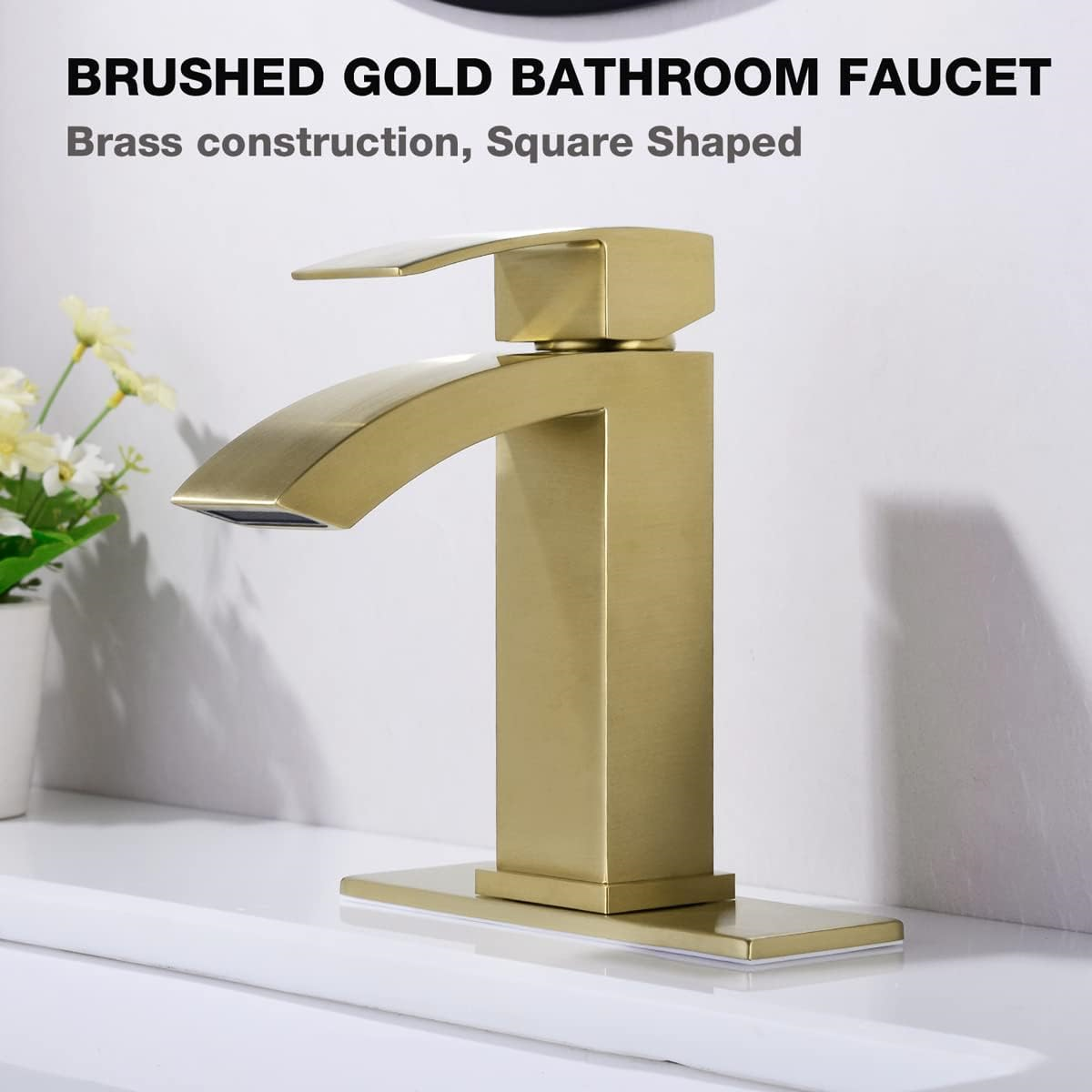 Bathroom Faucet Square Shaped Brass Brushed Gold Vanity Sink Faucet ...