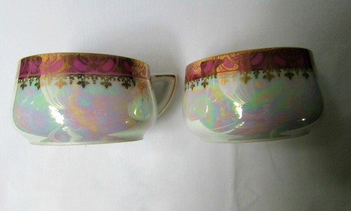 ANTIQUE LEHMANN GERMANY DEMITASSE COFFEE CUP IRIDESCENT PORCELAIN GILT SCENE - Picture 6 of 7