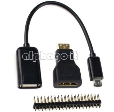 3 in 1 Raspberry Pi Zero Kit Mini HDMI auf HDMI Adapter + Micro USB + GPIO Header
