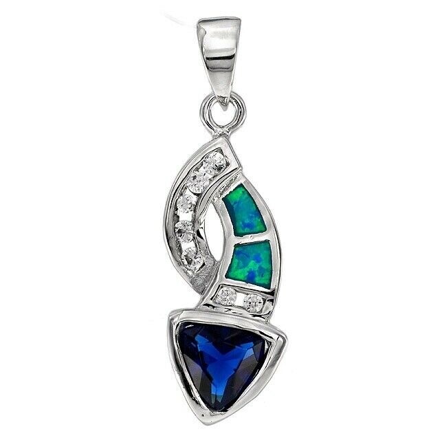 1CT Treated Blue Sapphire & Australian Opal Inlay 925 Sterling Silver Pendant