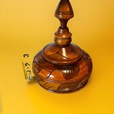 Vintage Hand Carved Turned Solid Wood hand turned Bowl w/ Lid 7" Tall