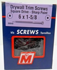 Midwest Fastener #6x1-5/8" Square Drive Sharp Point Drywall Trim Screws 5/10 lbs