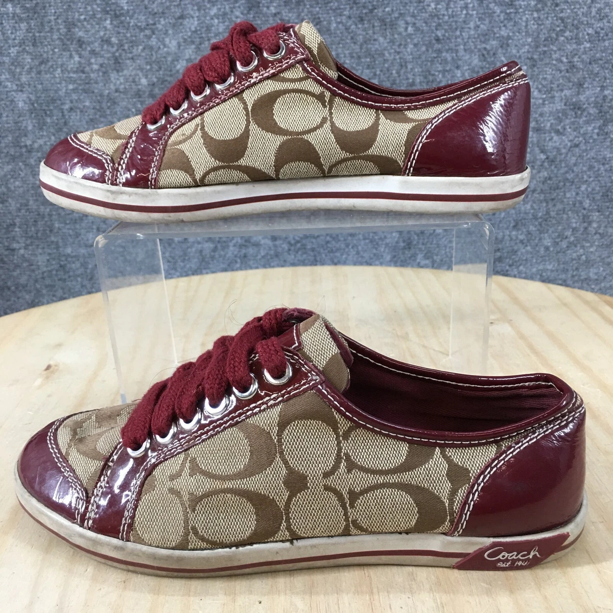 Coach Shoes Womens 5.5 B Brodi Signature Sneakers Burgundy Patent