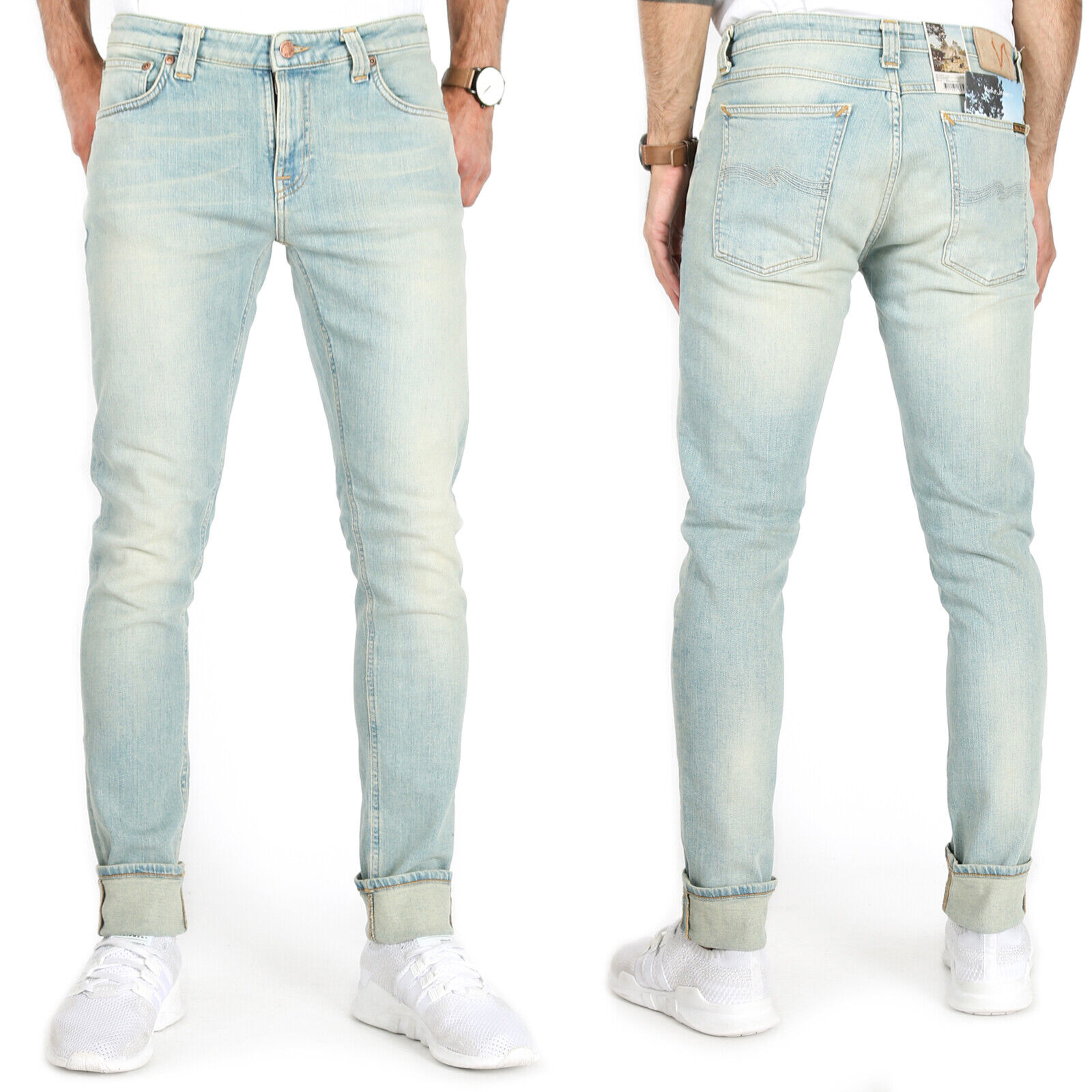 Nudie Mens Skinny Fit Organic Stretch Denim Jeans Light Blue | Skinny |