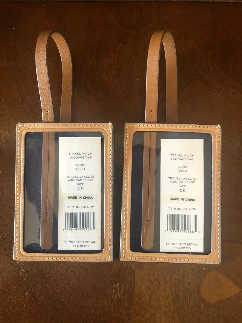 Tory Burch Travel Patch Leather Luggage Tags Set of 2 NWT Retail