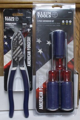 Klein Tools D2139NE74 9 Inch Lineman's + 8544374 Screwdriver 3  American Forged