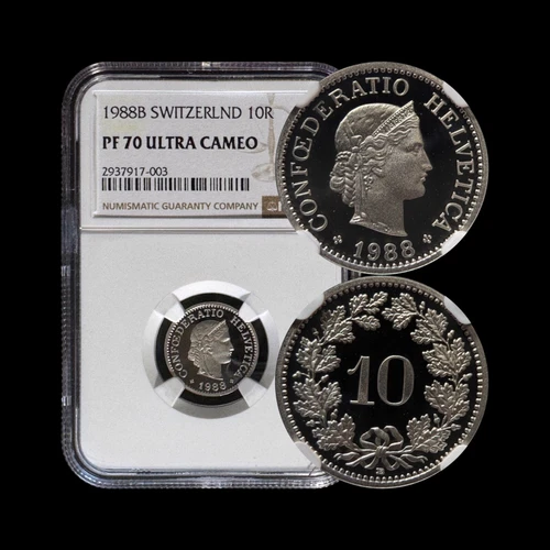 SWITZERLAND. 1988, 10 Rappen - NGC PF70 - Top Pop🥇 Libertas, Alpine Rose RARE