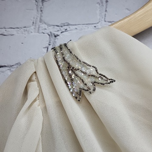 Vintage Dress Womens Sz S Small Cream Sheer Full Skirt Draft Neck Flaws - Picture 6 of 17