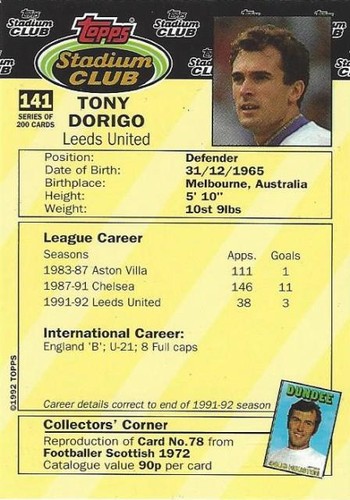 1992-93 Topps Stadium Club Premium Quality Cards English Footballers (141-160) - Picture 14 of 52