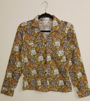 Christopher and Banks 38'' Bust Womens M Brown Floral Stretch Blouse