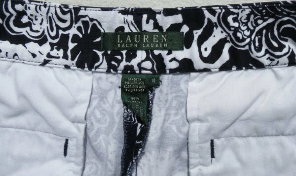 Pantalones Cortos LRL RALPH LAUREN Para Mujer Blanco Azul Marino Estampado Floral Elástico Algodón EE. UU. 10 M Foto 3 de 3