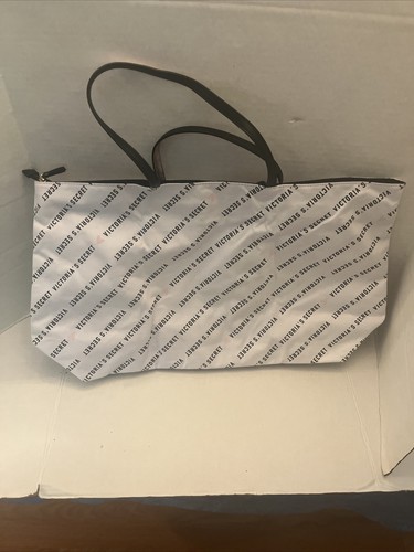 Victoria Secret Black & White Logo Print Weekender Travel Tote Zip up Large Bag - Picture 6 of 9