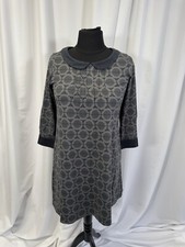 Orla Kiely Uniqlo Collared Tunic Dress Blue Grey Geometric Medium Flowers NEW