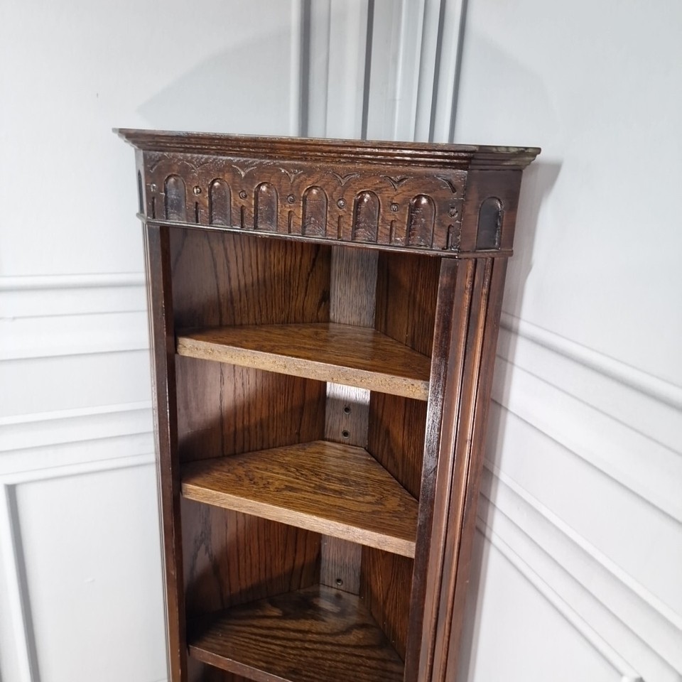 Antique Vintage Tall Corner Unit Shelving Cupboard Linen Fold