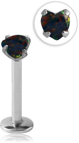 Surgical Steel Labret Monroe Nose Stud Ring Choose Your Opal Heart 6mm 1/4" 16G - Picture 2 of 8