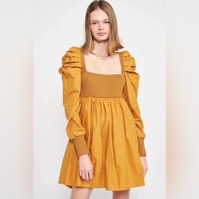 En Saison NWT Shelburne Ruched Mini Dress in Marigold Size Small