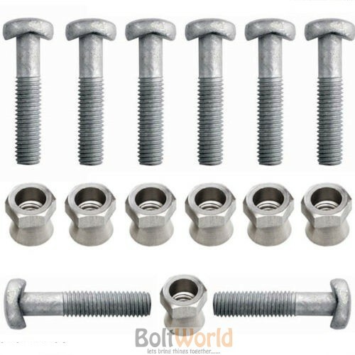 M8 x 40mm SADDLE BOLT D SECTION PALISADE FENCING +SECURITY NUT SHEAR ANTI VANDAL