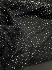 "Black Mesh Fabric with Iridescent Sequin Dots - Sold by the Yard for Party Dres