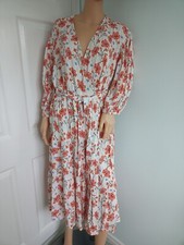 Per Una white floral calf length wrap around tier dress pockets belt size 10 new