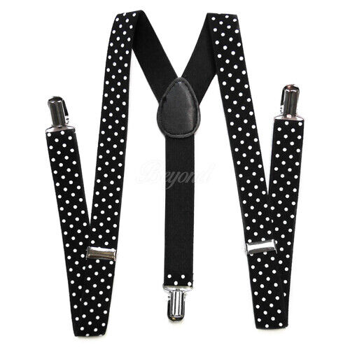 Black w/ White Polka Dots Suspender for Adults Men Women Teens Wedding (USA) - Picture 4 of 5