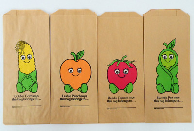 1984 Del Monte Vegetable Character Brown Paper Lunch Bags VTG Sold Individually
