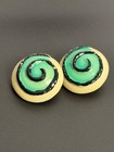 Vintage BSK Enamel Swirl Clip On Earrings Memphis Milano Postmodern