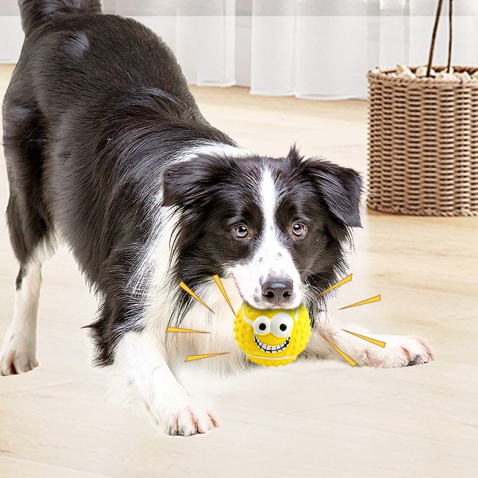 1PC Latex Dog Puppy Squeaker Toy small Squeaky Funny Face Ball bite-friendly - Image 2 of 4