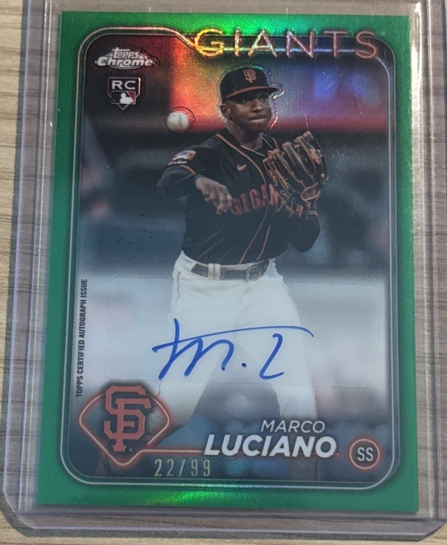 2024 Topps Chrome Update - #AC-ML Marco Luciano (RC) Green Refractor Auto 22/99!