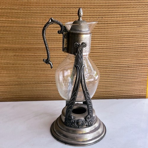 Stunning Vintage Art Nouveau Silver Plate & Glass tilting Coffee Carafe W Stand - Picture 1 of 24