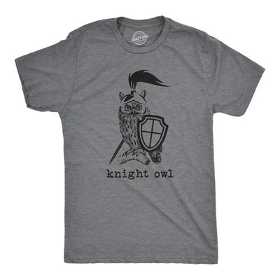 Mens Knight Owl T Shirt Funny Sarcastic Armored Sword Shield Bird Graphic Tee