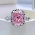3Ct Cushion Cut Lab-Created Pink Sapphire Wedding Ring In 14k White Gold Plated