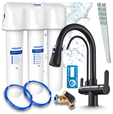 3-Wege Küchenarmatur NORDIC Crystal A Wasserfilter Brause 360 schwenkbar