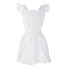 Outline Retro White Apron with Pockets Adjustable Victorian Maid Bib