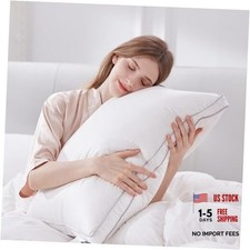 Luxury Feather Down Pillow King Size,Firm Gusseted Bed King (Pack of 1) Medium