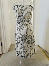 Strapless Floral Midi Tea Dress - White & Black Occasion Wedding Guest