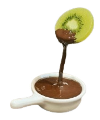 Display Fake Food Prop Kiwi Dipped In Chocolate Sauce Suspended