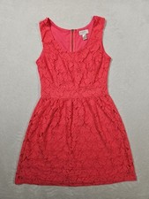 ANN TAYLOR LOFT Dress Size 2 Coral Pink Lace Tea Party Cocktail Scoop Neck A3
