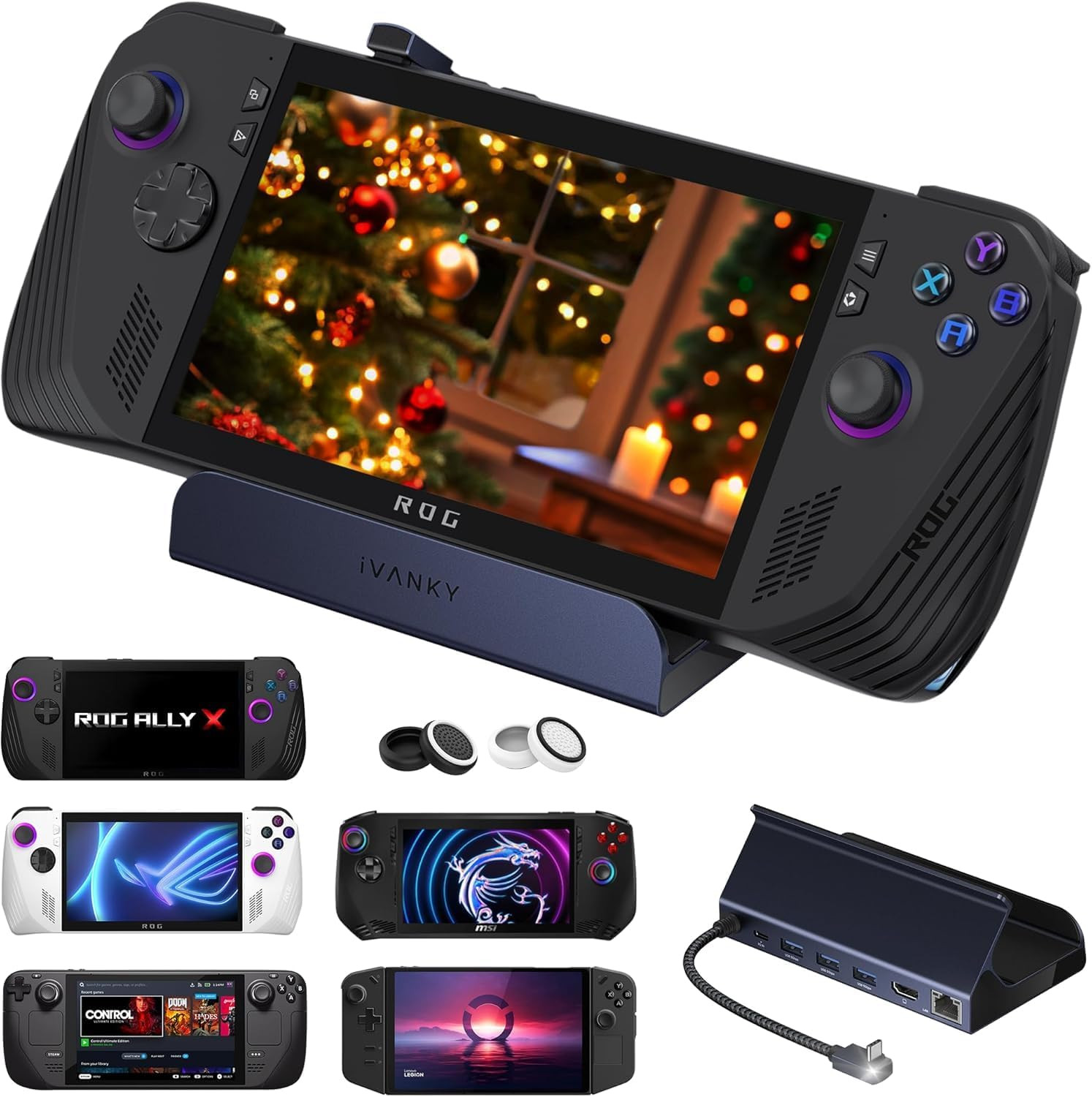 8-In-1 ROG Ally X Dock Con HDMI 2.1 4K@144Hz, 3*USB-A 3.0, Carica USB-C Da 100W,
