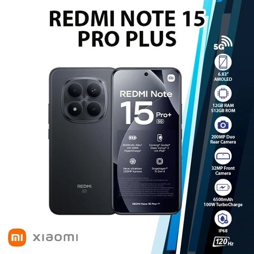 Xiaomi Redmi Note 15 Pro Plus Android Cell Phone 12GB+512GB/BLACK/Dual SIM