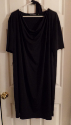 BROOKE SHIELDS Timeless XL 18 20 BLACK Cowl Neck Short Sleeve Knit Dress w/Tie