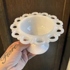 Vintage White Milk Glass Lace Edge Pedestal Footed Candy Dish