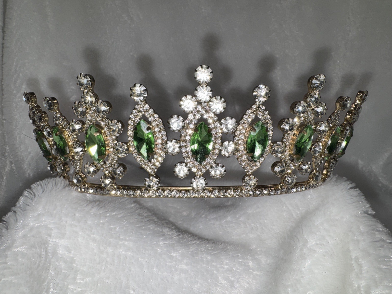 Green emerald Crown Tiara real metal gift birthday diadem bridal gold