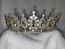 Green emerald Crown Tiara real metal gift birthday diadem bridal gold