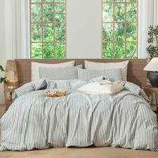 Striped Duvet Cover Set 100 Washed Cotton Linen Like Textured Breathable King