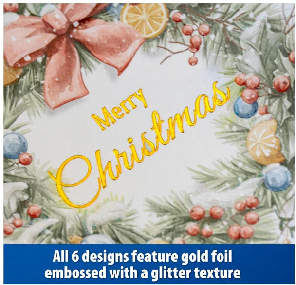 Juego de 24 tarjetas de Navidad a granel, papel aluminio brillo acuarela tarjetas de vacaciones con sobre Foto 3 de 4