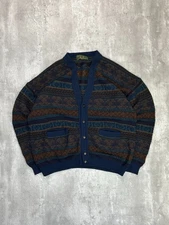 Vintage 90s Tosani Abstract Striped Knit Cardigan Sweater Size XL